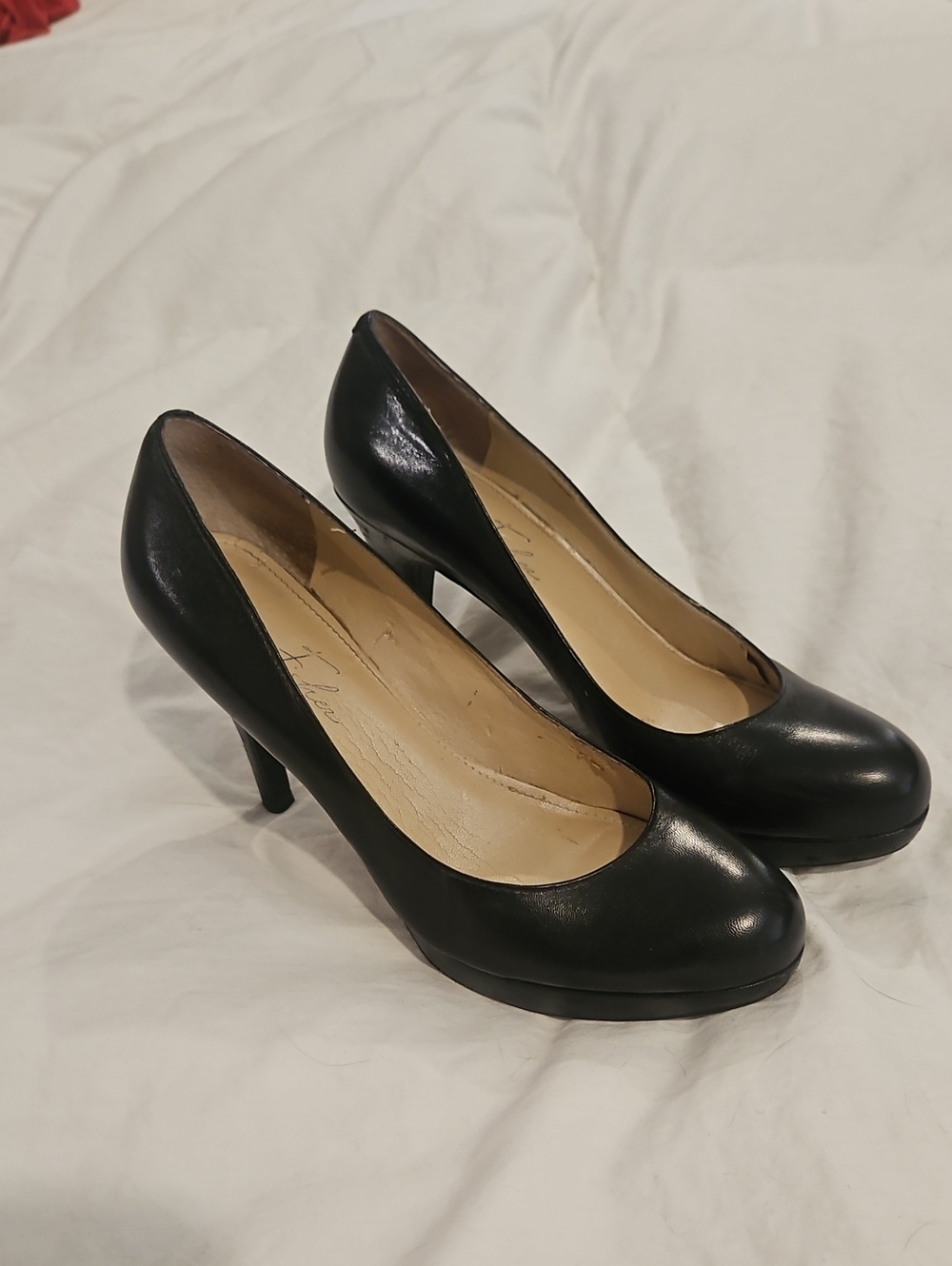 Marc Fisher, Black Leather Women's Pumps, Platform Heel, Size 7.5, Good